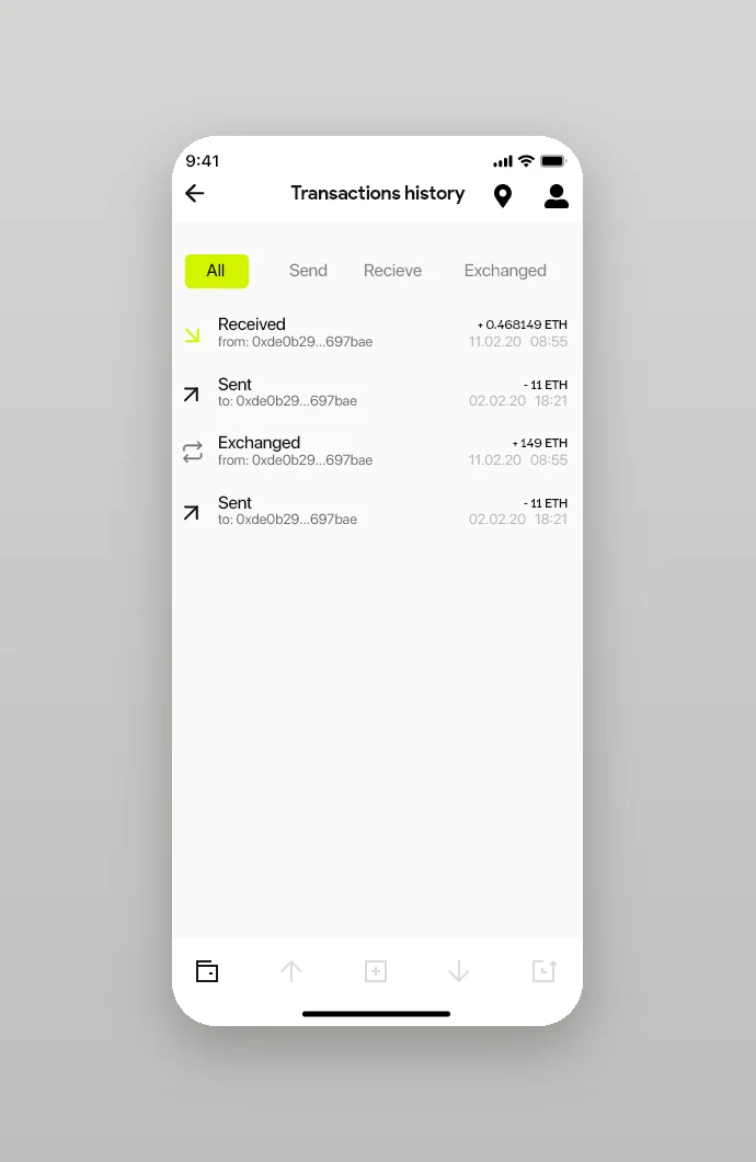 Transaction history with filters