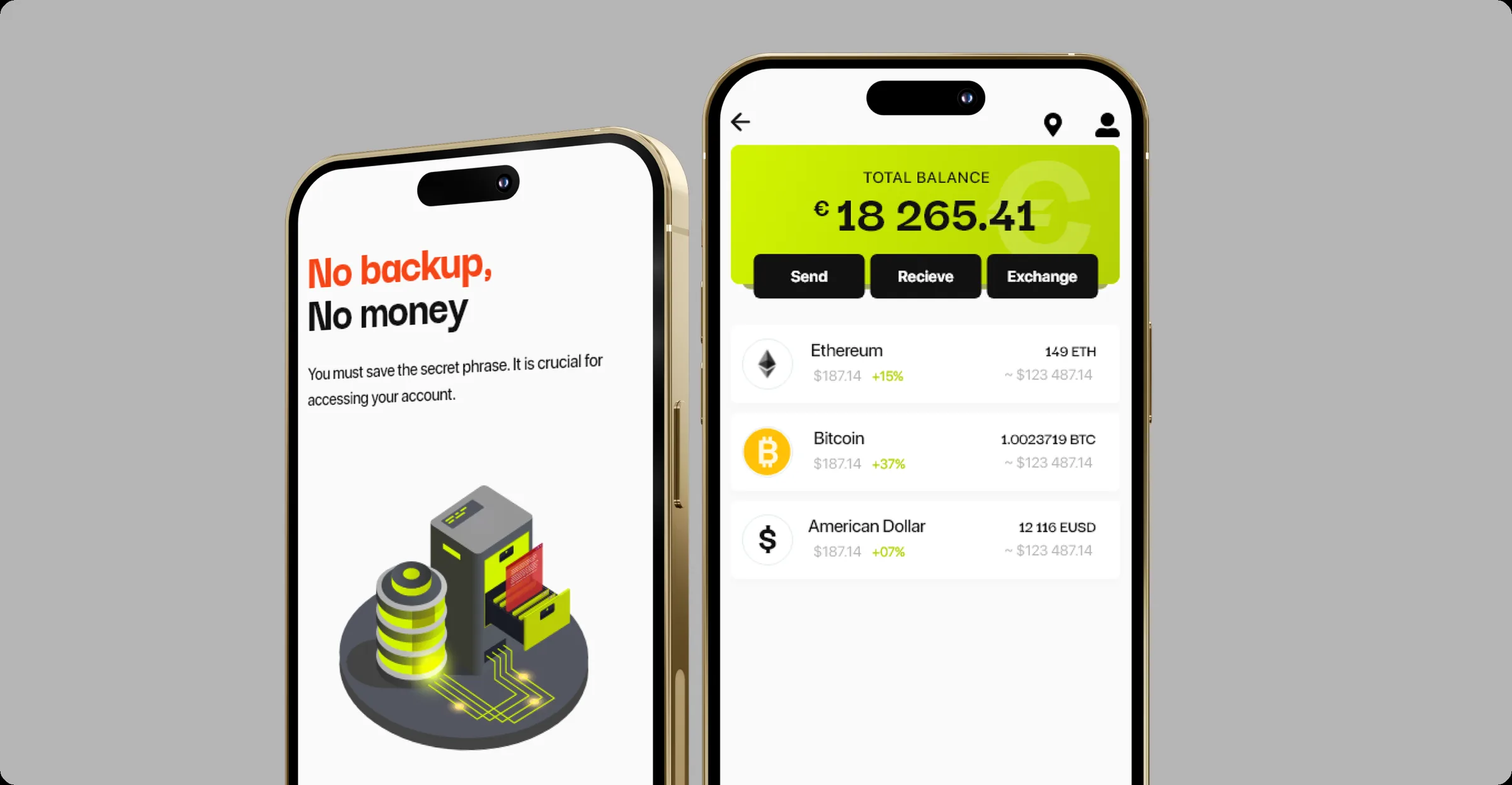 No backup screen and the wallet balance on two phones