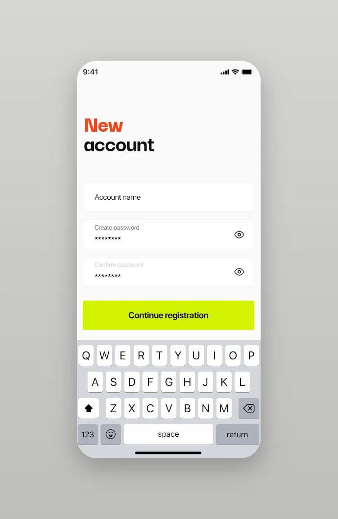 New account with name and password