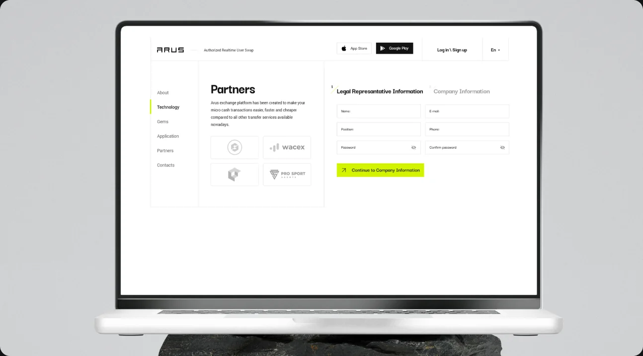 Partners page on a laptop