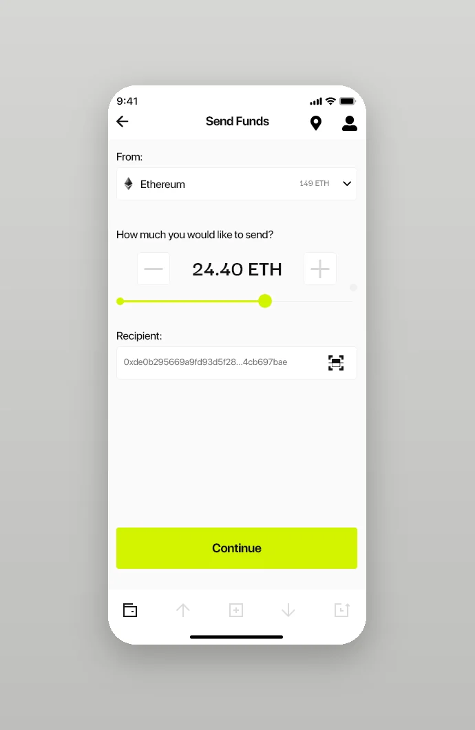 Send funds: asset, amount and recipient