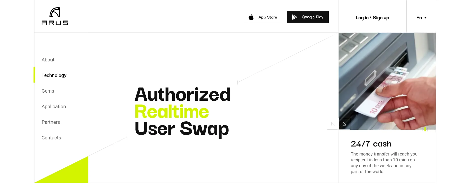 Website home screen: Authorized Realtime User Swap and 24/7 cash