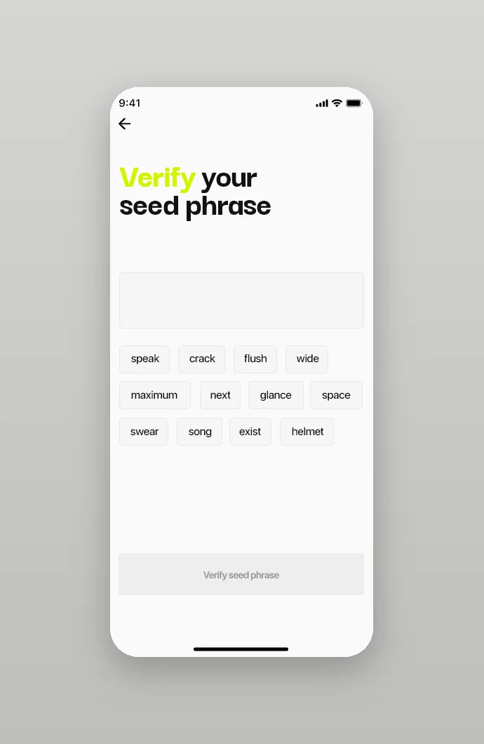 Verifying the seed phrase word by word