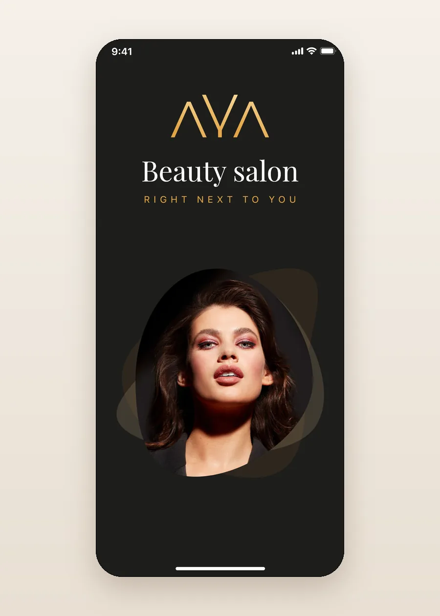 AYA client app welcome screen with the gold wordmark