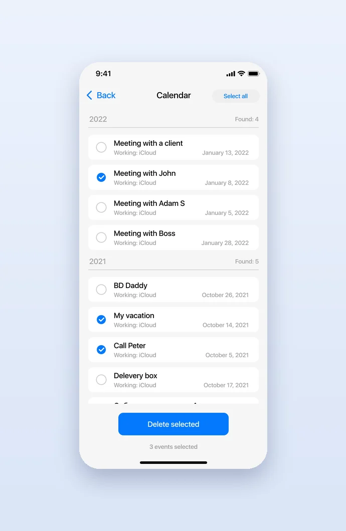 Old calendar events to delete