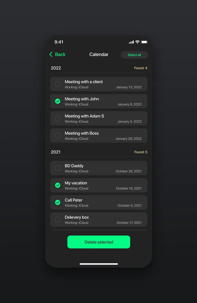 Dark theme: calendar events