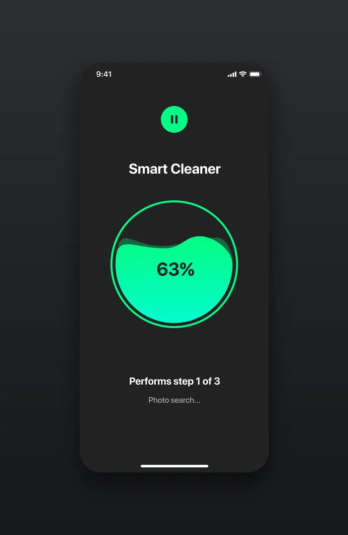 Dark theme: smart cleaning progress