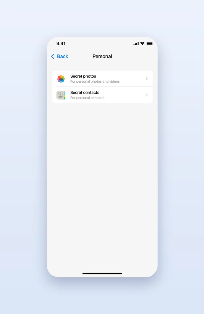 Personal: secret photos and secret contacts