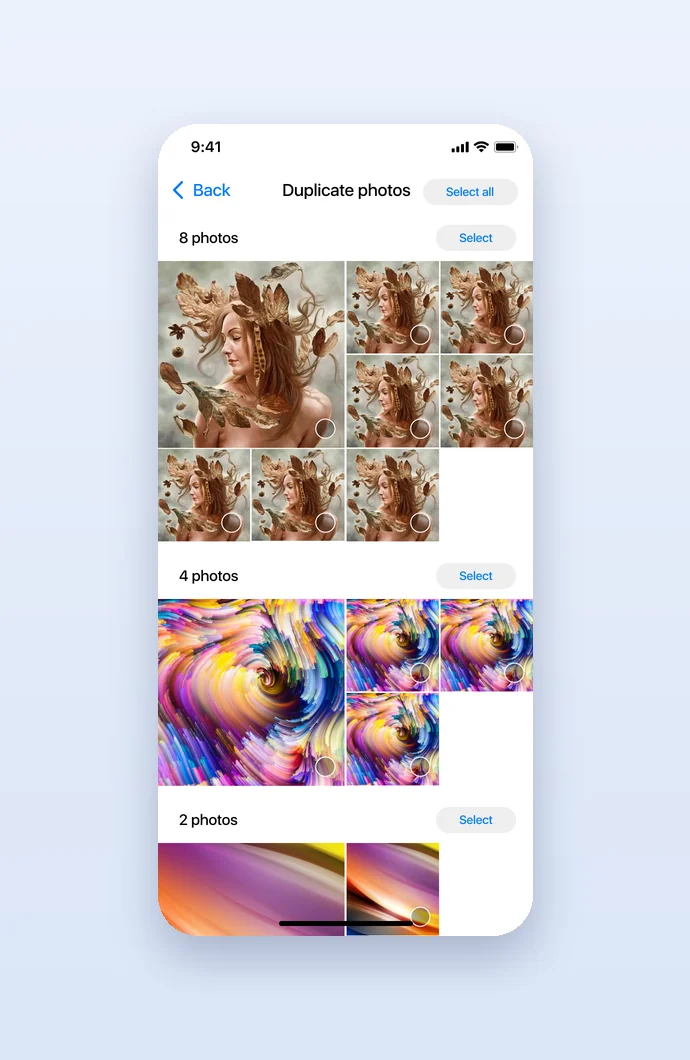 Groups of duplicate photos