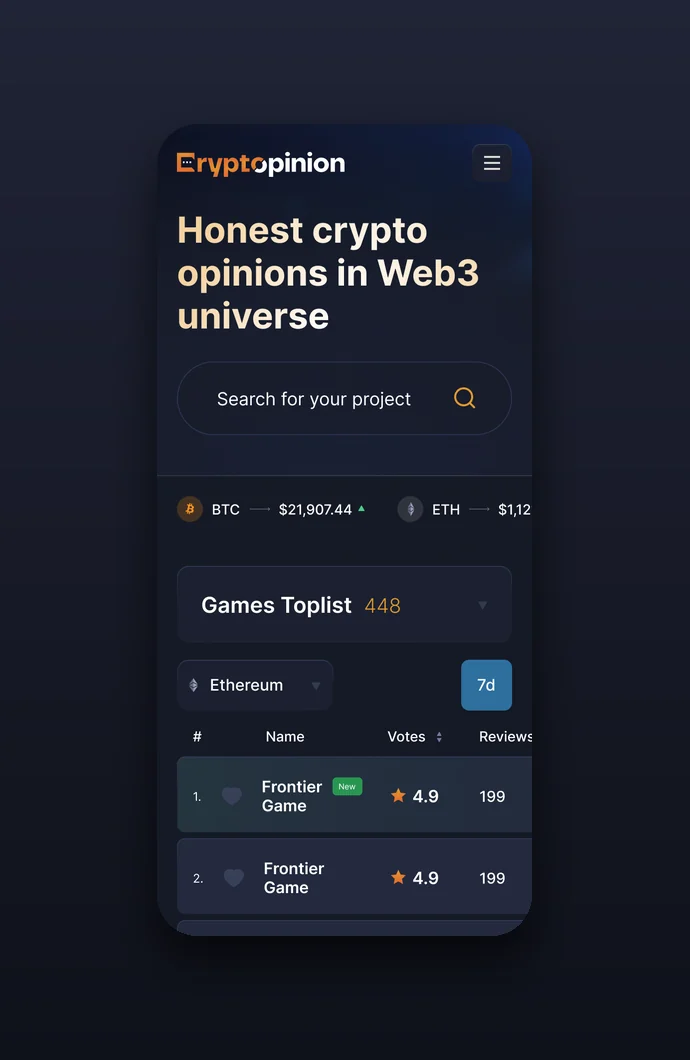 Phone: home page with search, prices and the games toplist