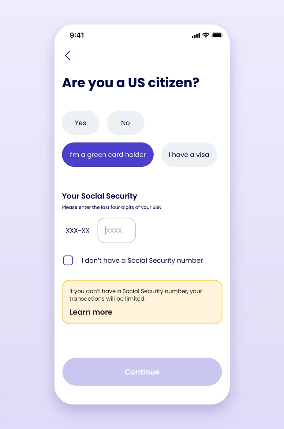 Identity check: US citizen and social security number