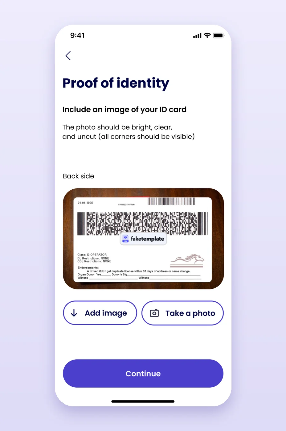 Identity check: photo of the ID card