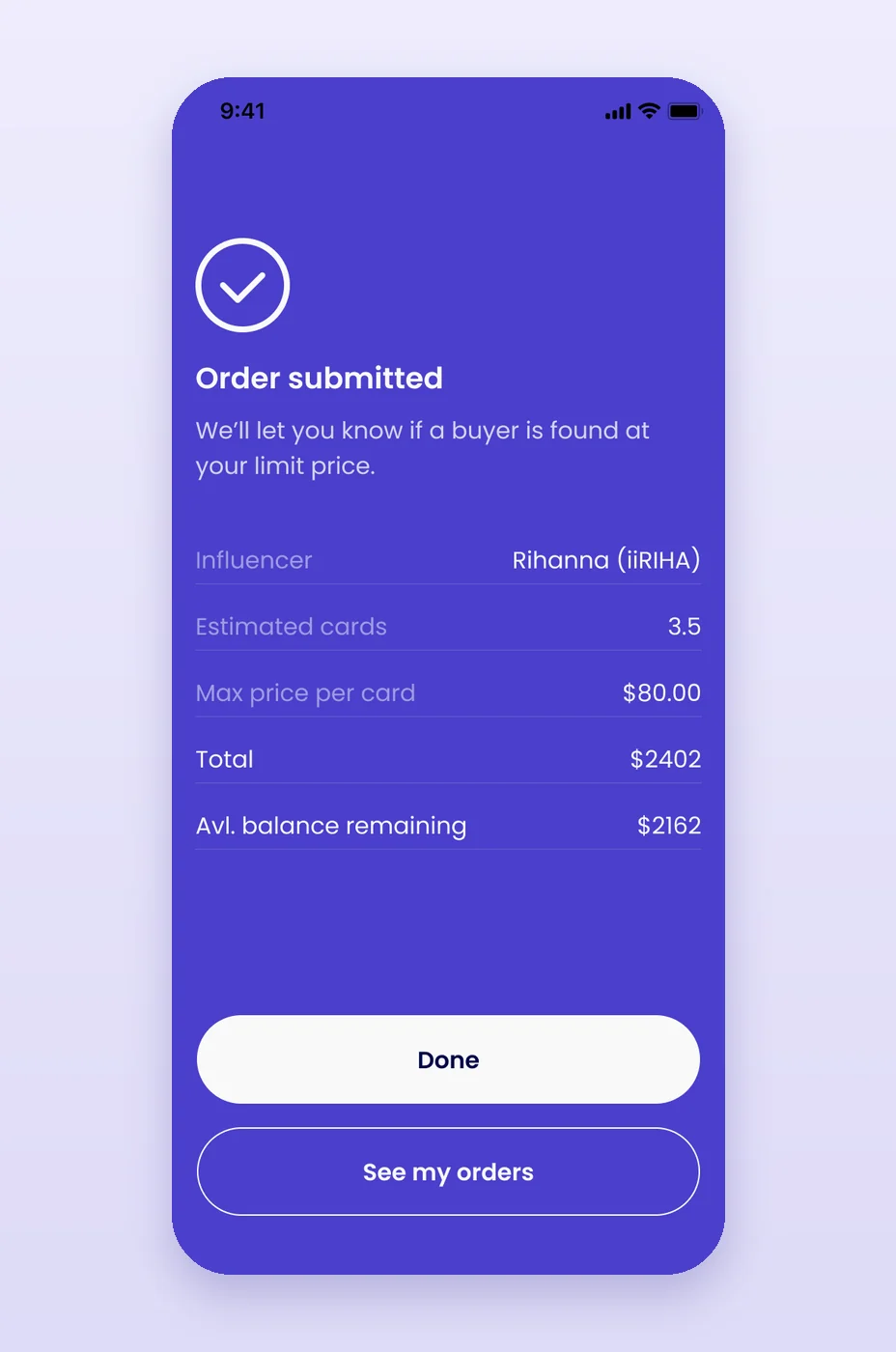 Order submitted