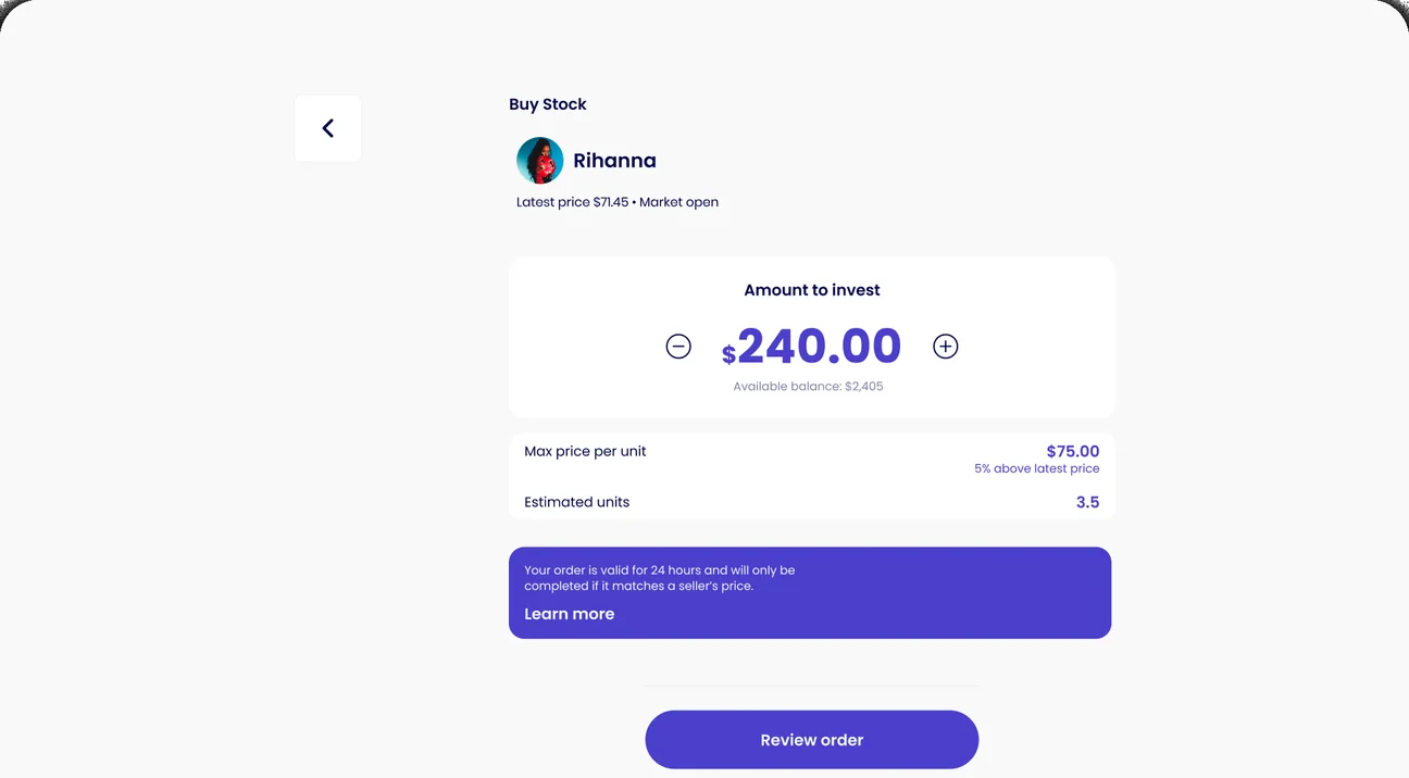 Web: buying with an amount to invest and a max price