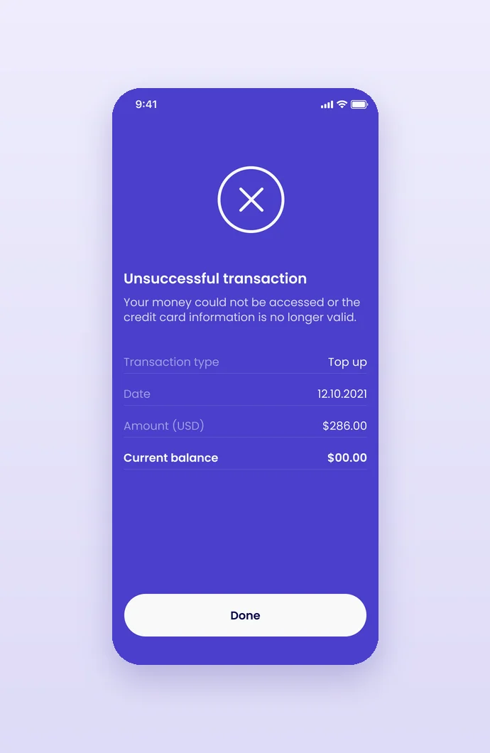 Unsuccessful top-up