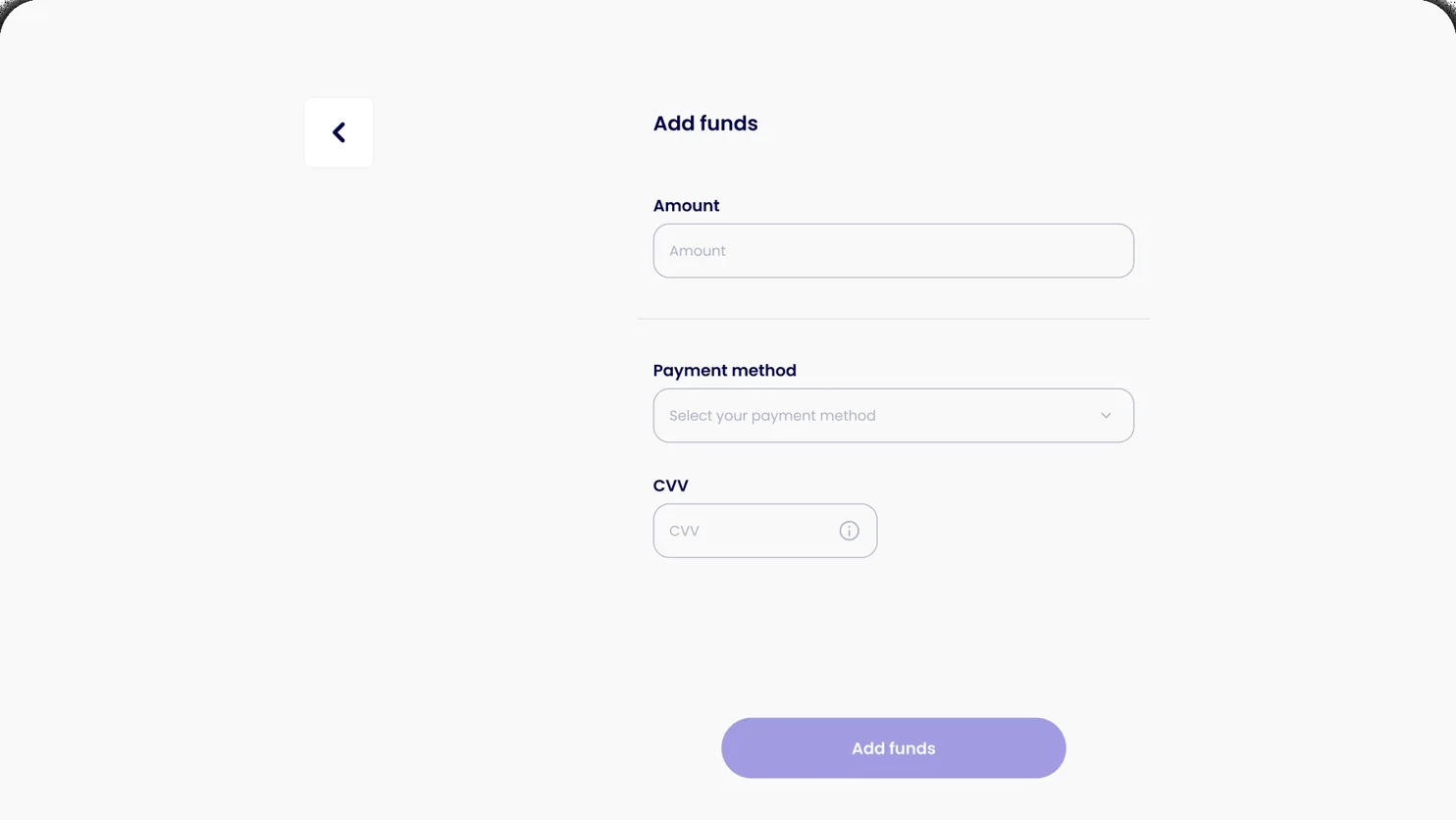 Web: add funds with a payment method