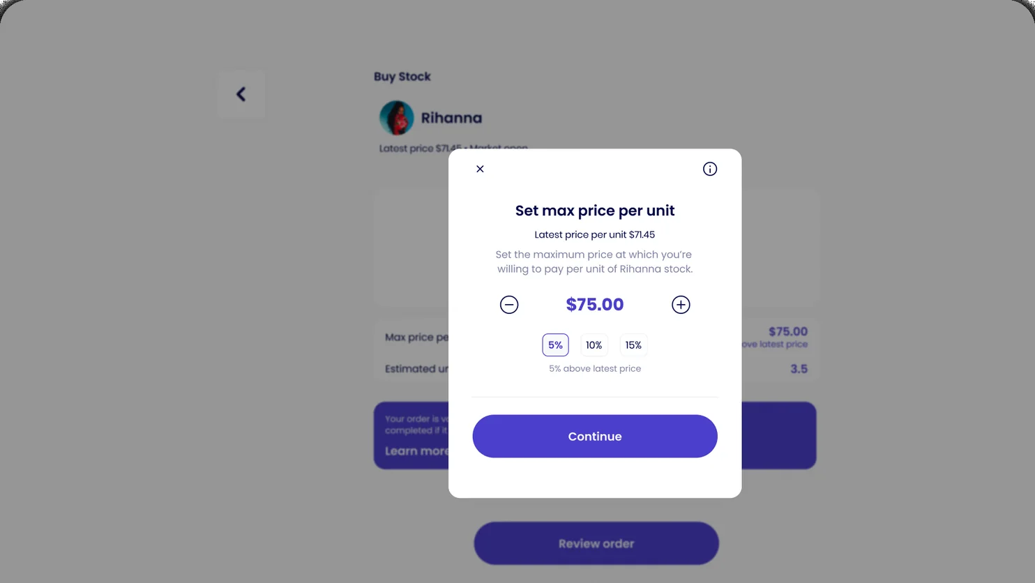 Web: set the max price per unit