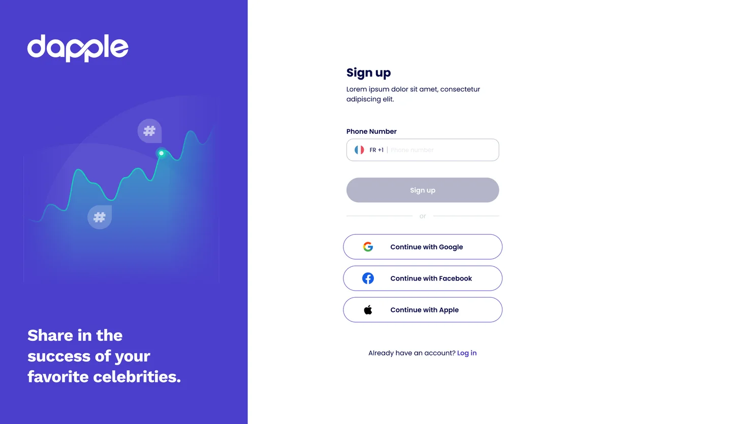 Web sign-up with the dapple wordmark