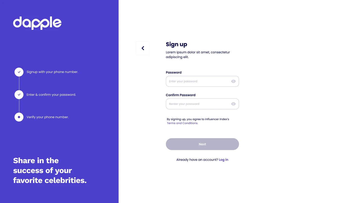 Web registration in steps