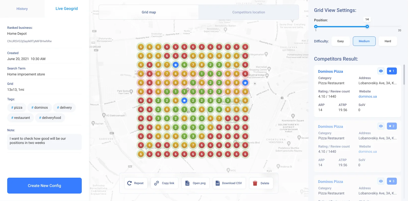 GeoGrid app: a live geogrid with ranks on the map and competitors