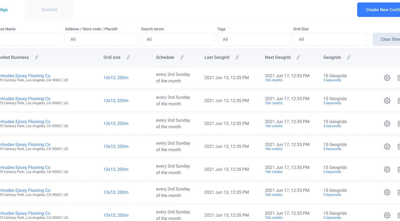 GeoGrid app: scheduled geogrids for tracked businesses