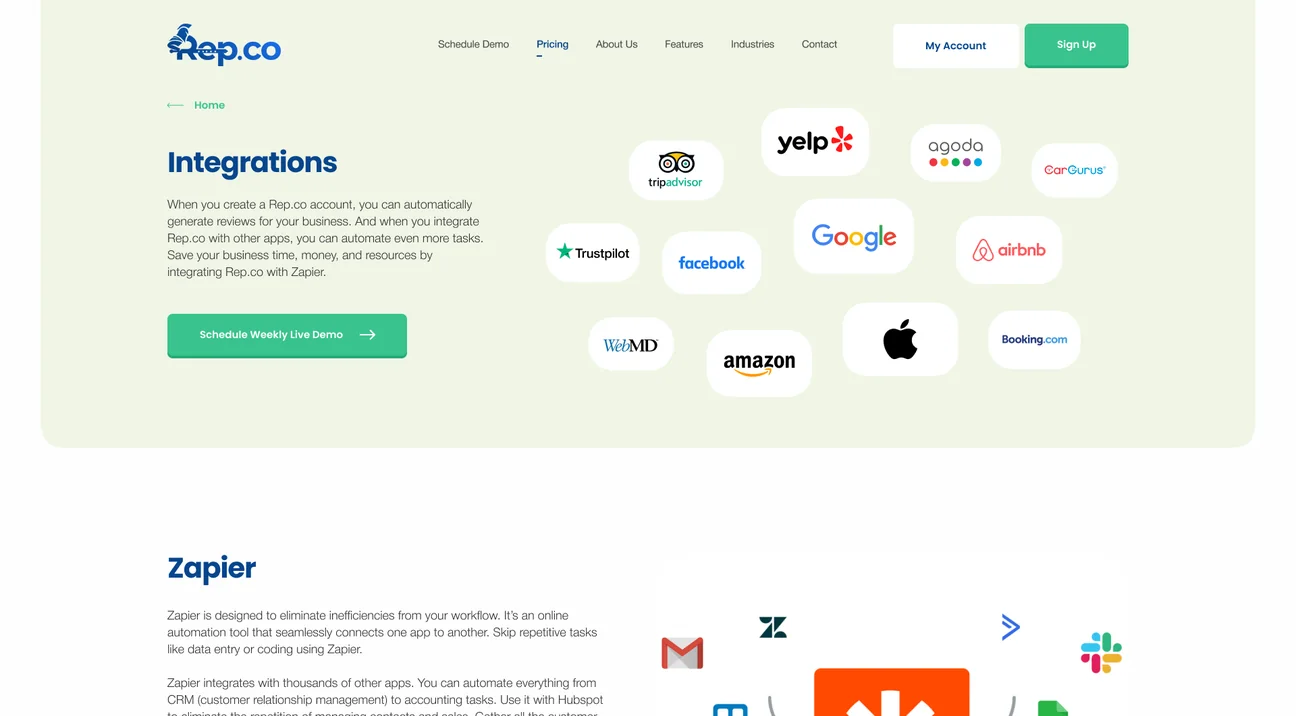 Rep.co: integrations