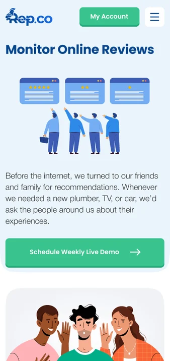 Rep.co on a phone: monitor online reviews