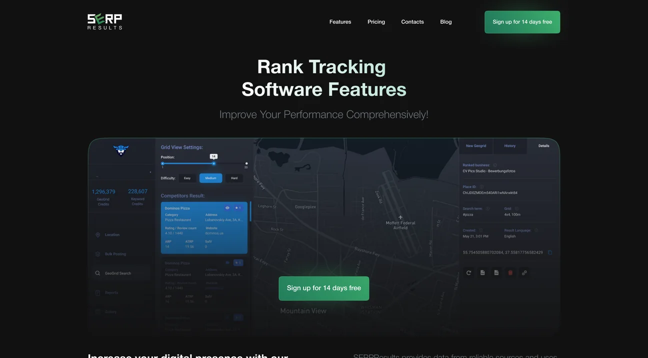 SERPresults rank tracking features