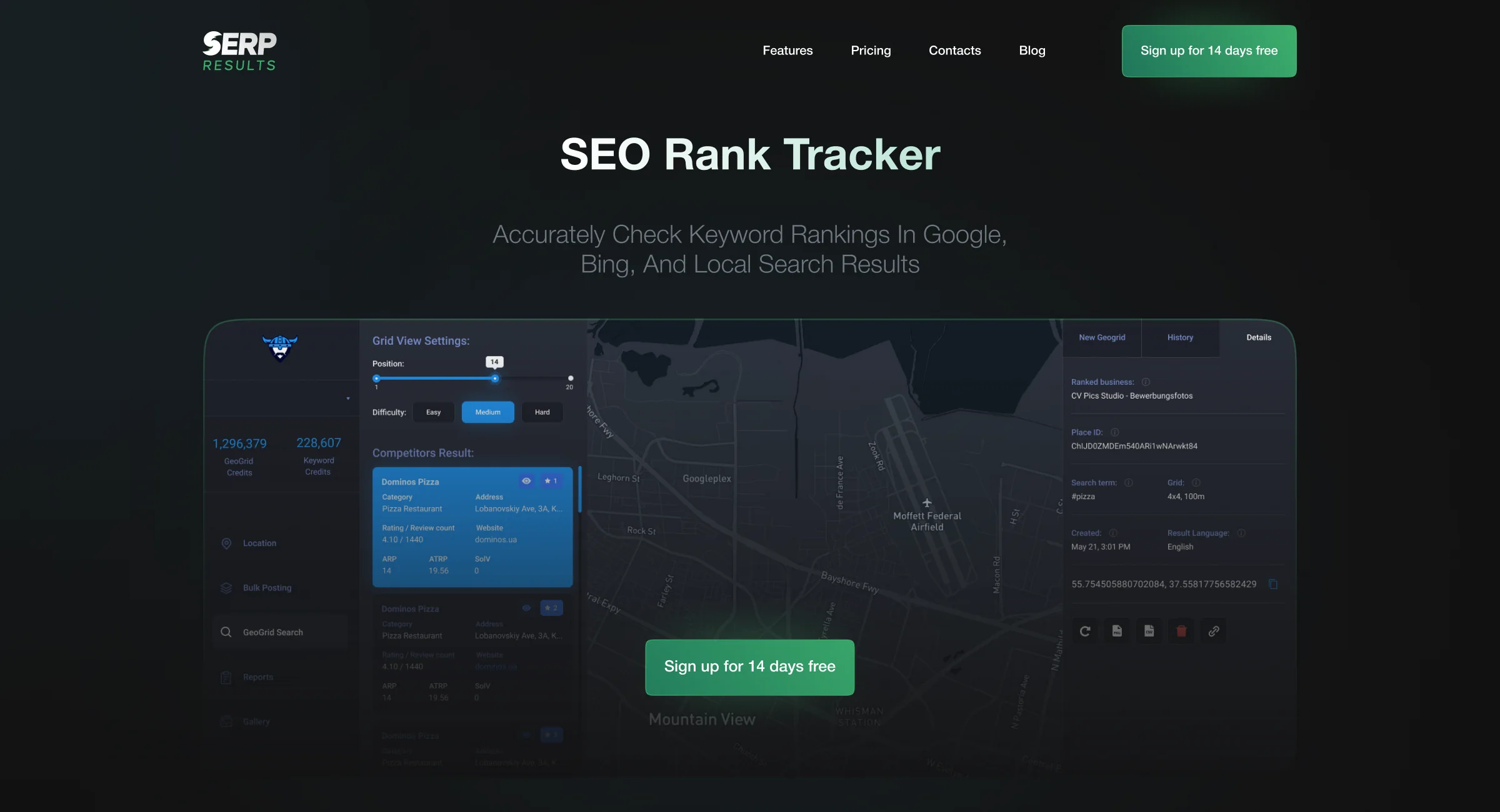SERPresults home page: SEO rank tracker