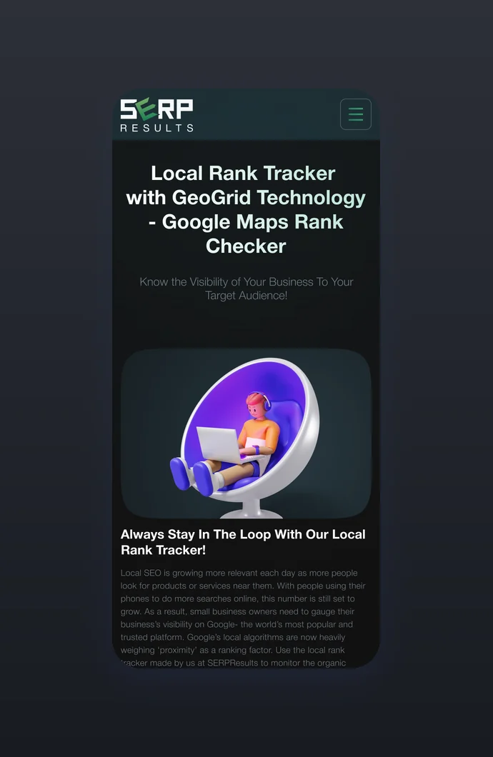 SERPresults on a phone: local GeoGrid rank tracker