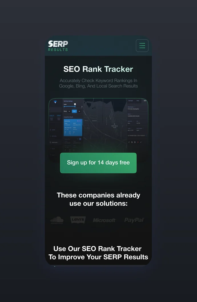 SERPresults on a phone: home page
