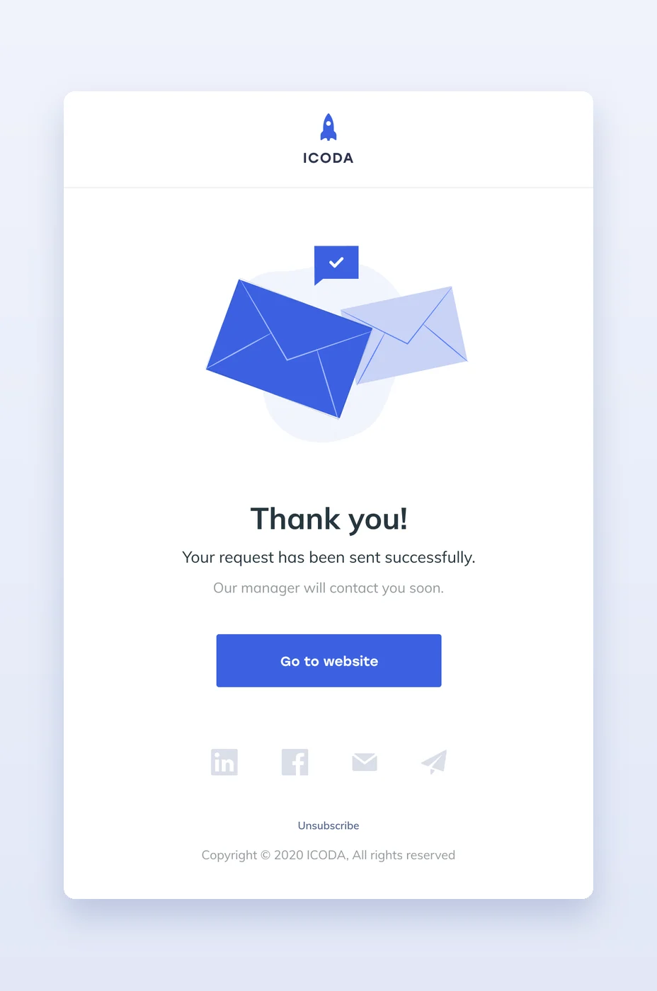 Email confirming a request