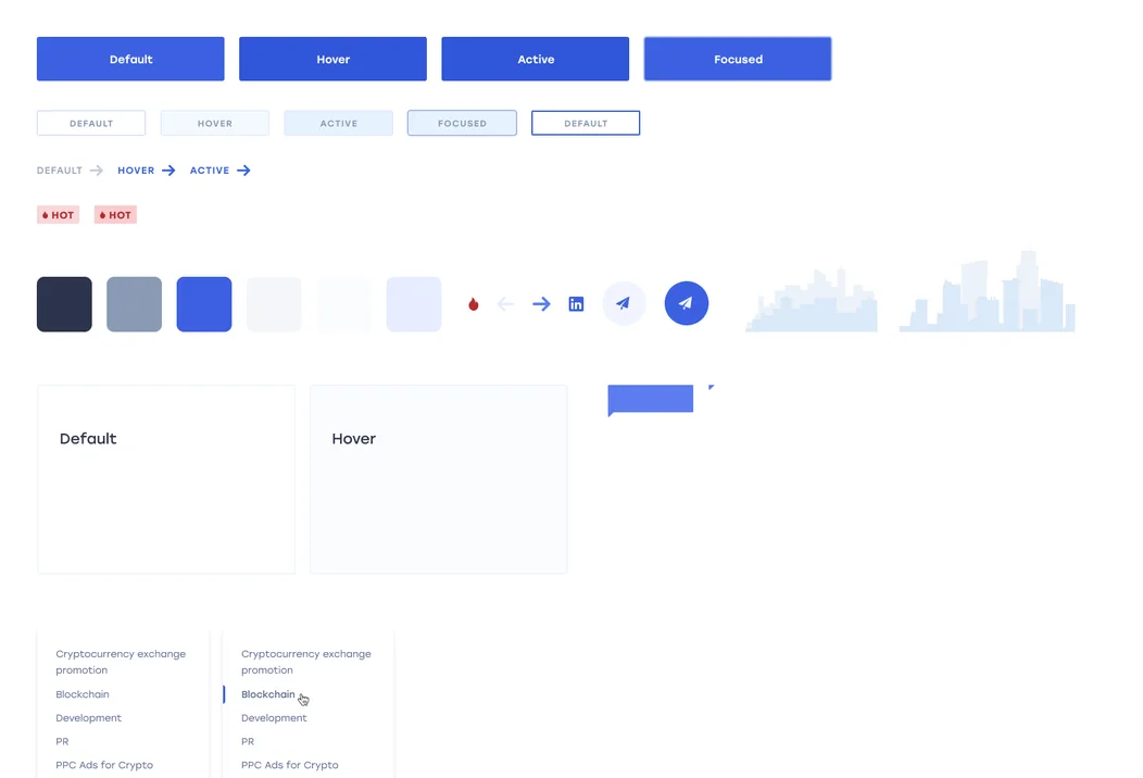 UI kit: buttons, tags and icons in their states