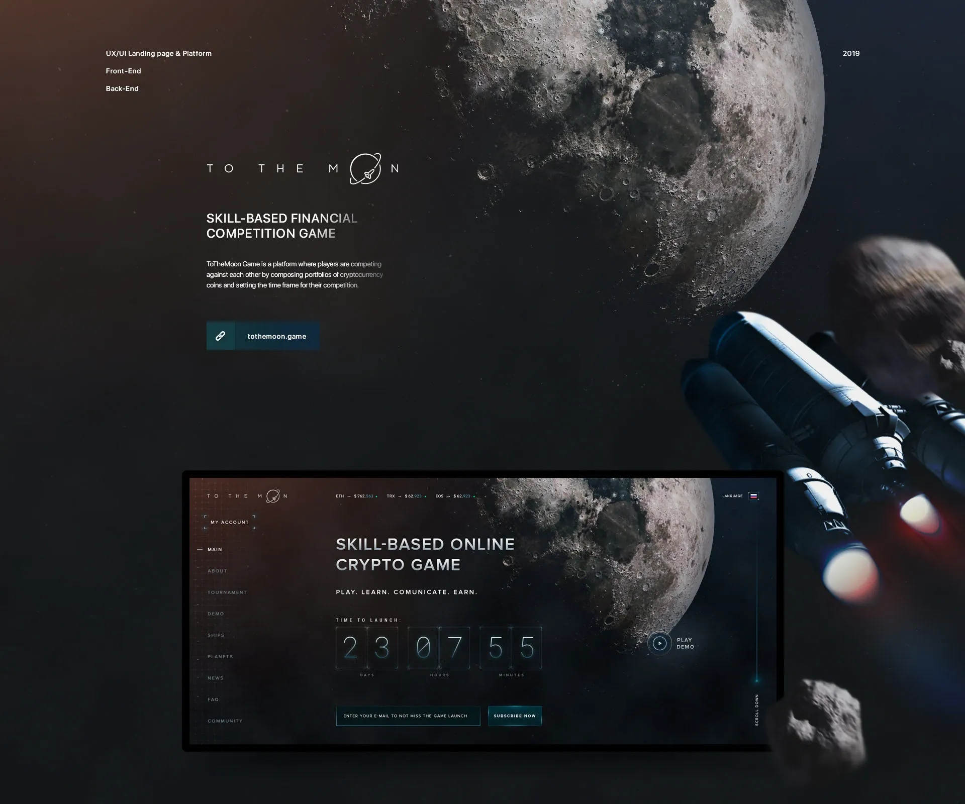 To The Moon skill-based crypto competition game: title and landing hero