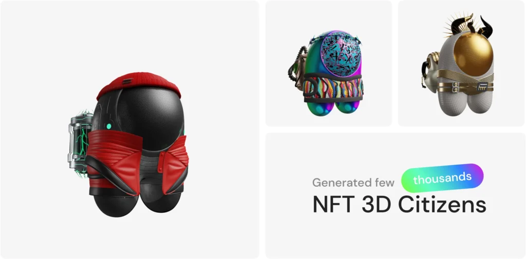 Fozeus 3D NFT characters built on one capsule body with a glossy visor
